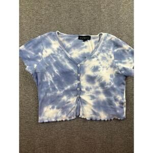Social Scene Tie-Dye Button-Front Crop Top‎ Size Medium